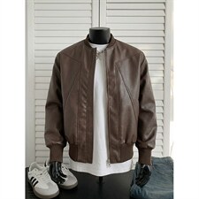 抖音得物高品质美式高街复古老钱风PU皮夹克外套男女短款机车皮衣，男装夹克，电商A486