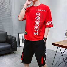 夏季新款短袖T恤套装运动休闲宽松潮流两件套男装F178P70，男装休闲套装，电商A086