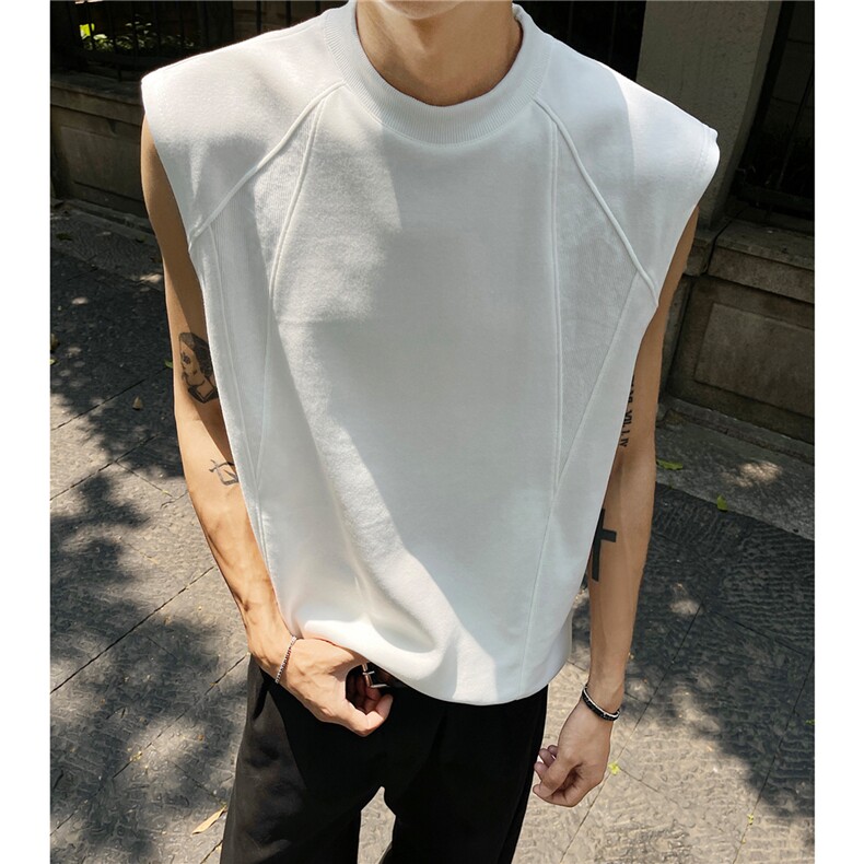外景重磅正肩美式短袖小领螺纹拼接背心T恤衫男H1091特P20,男装背心/马甲,电商A341