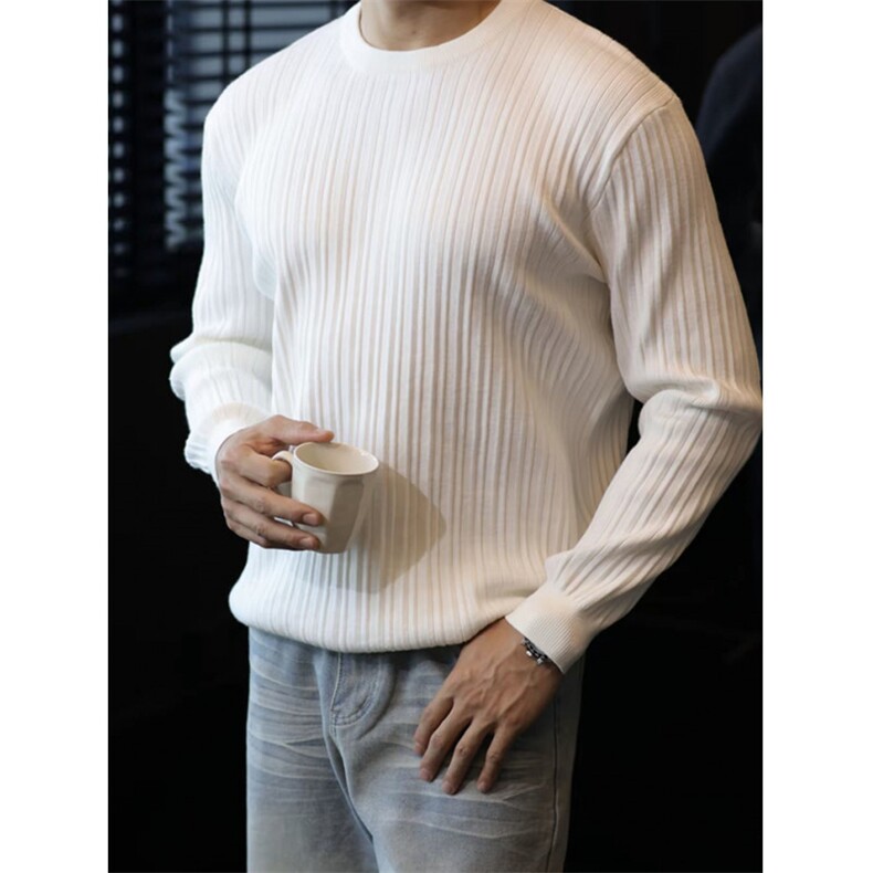 圆领套头毛衣肌理感条纹毛衣打底衫7771-P50，男装针织衫/毛衣，星座1012-1