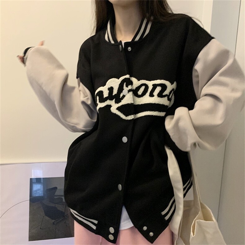 价秋季新款植绒字母外套女图片