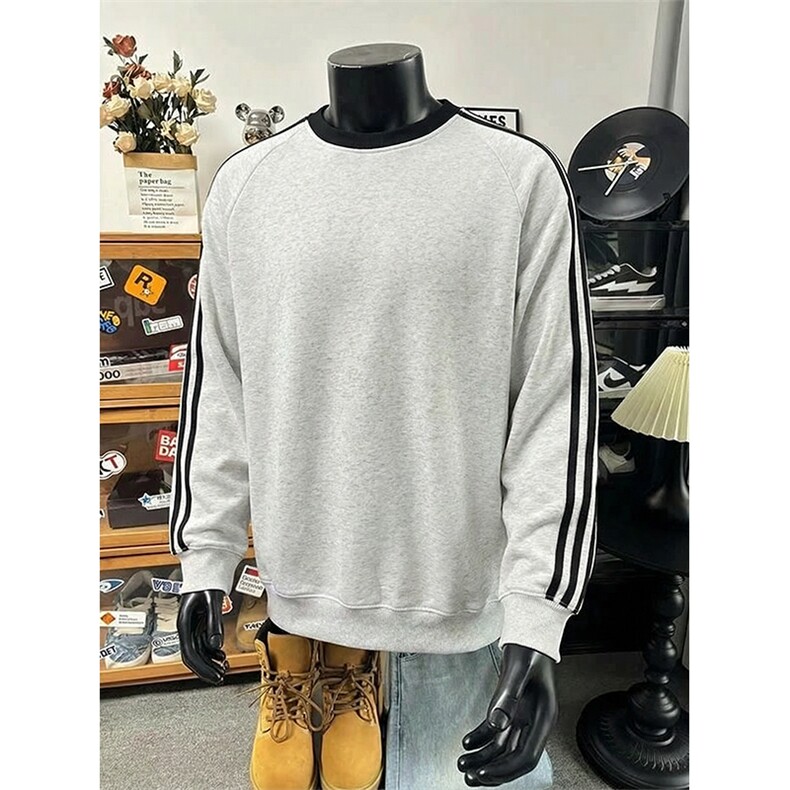 高品质春装新款男女美式高街结构三条杠百搭宽松纯色圆领卫衣CM05,男装卫衣,电商A486