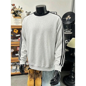 高品质春装新款男女美式高街结构三条杠百搭宽松纯色圆领卫衣CM05图片