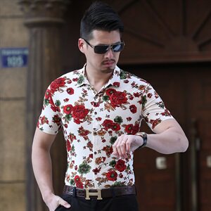 夏季男短袖花衬衫半袖加大潮男韩版花色衬衫205p50模图片