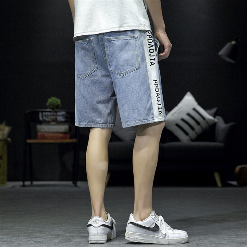 2021夏季新日系大码男沙发墙撞色拼接字母印花牛仔短裤ND5198-P45,男装牛仔裤,电商A001
