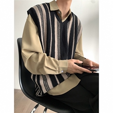 新款毛衣背心复古条纹设计感针织马甲男T620-P55，男装背心/马甲，星座1501