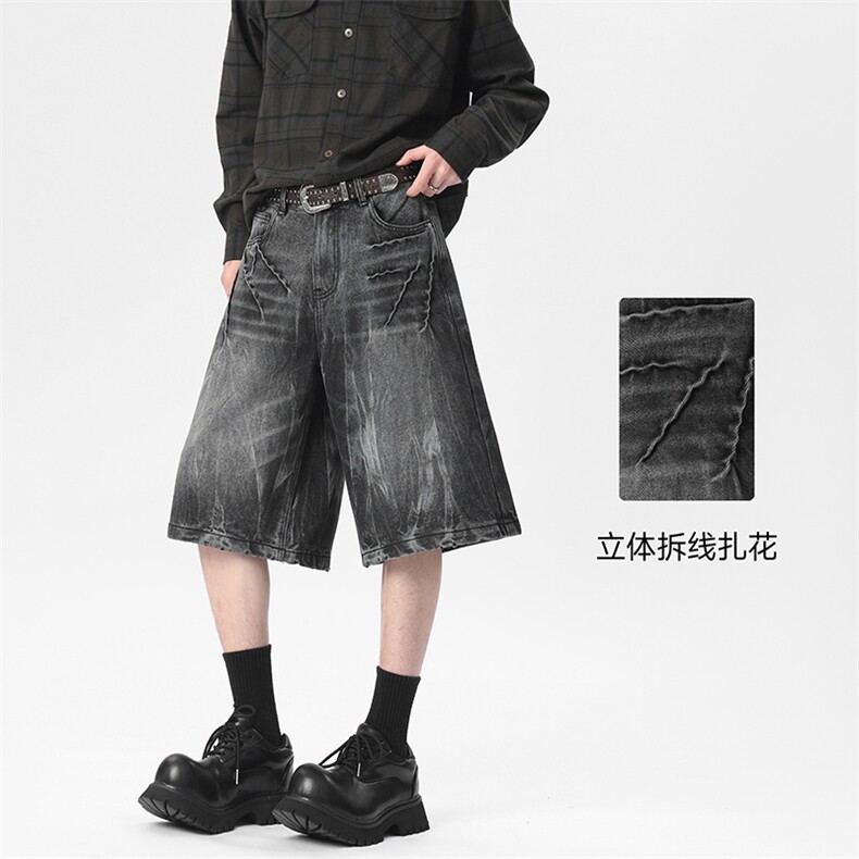 C315-Q7611夏季立体拆线扎花牛仔6分短裤(P45X79)5图片
