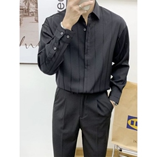 宽松肌理感免熨烫男士长袖衬衫百搭高级垂坠轻熟风翻领设计抗皱，男装衬衫，星座506A