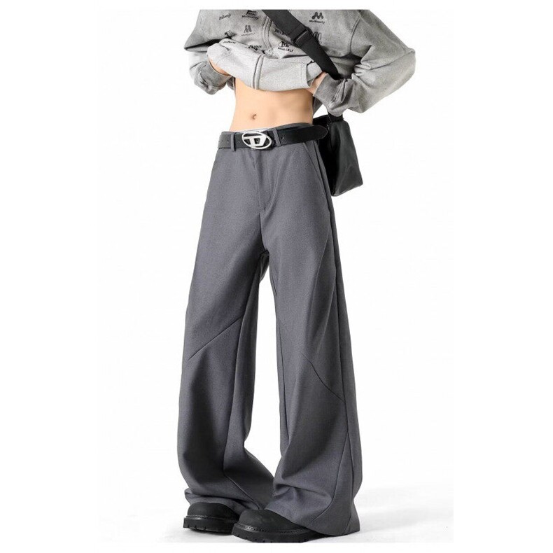 W9315-P65网图现货新款美式高级灰褶皱裁剪休闲西裤直筒拖地长裤，男装西裤，星座1608-2