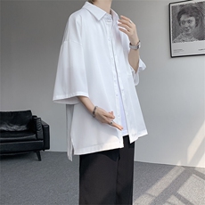 短袖衬衫男夏季新款港风宽松冰丝坠感衬衣CS8805-P35，男装T恤，星座214-3
