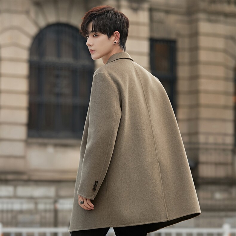 秋冬韩版时尚中长款毛呢大衣羊毛双面呢翻领风衣C710-P295控498,男装风衣,电商A355（原A415）