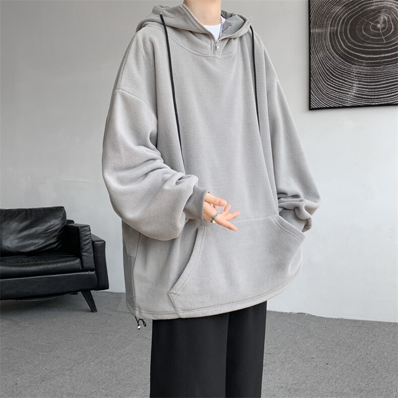 8XL-M大码摇粒绒卫衣套头连帽半拉链宽松美式复古外套WY9103/P68,女装短外套,电商B238