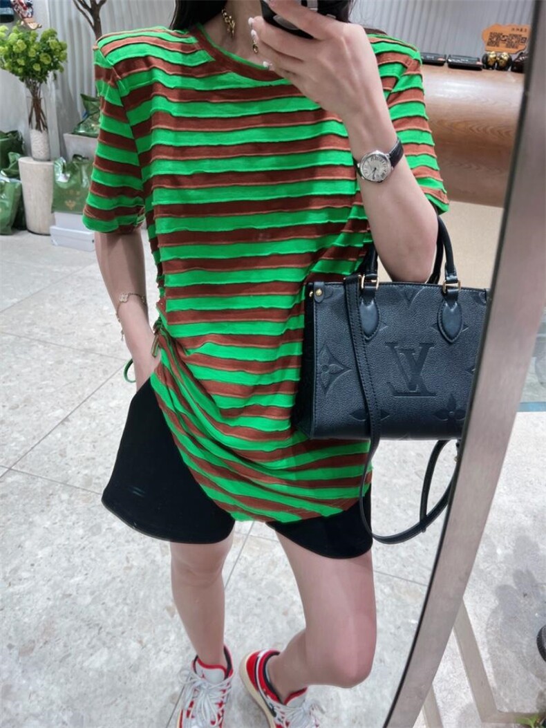 夏季新款条纹不规则抽绳短袖，其它，AT(2F)