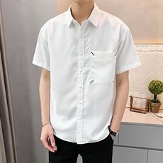 夏季轻熟店主小伙纯色宽松休闲短袖衬衫男衬衣A236-C02-P45-控69，男装T恤，电商A236
