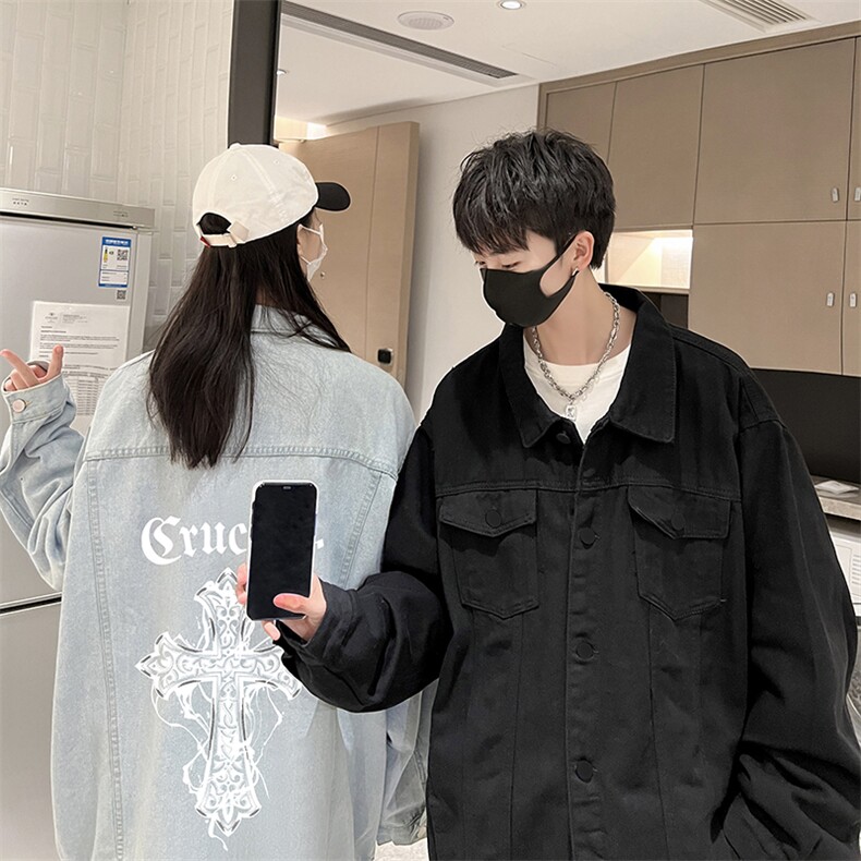 牛仔夹克男大码牛仔外套男茄克NJ77268-P60加绒款-P75,男装夹克,电商A040