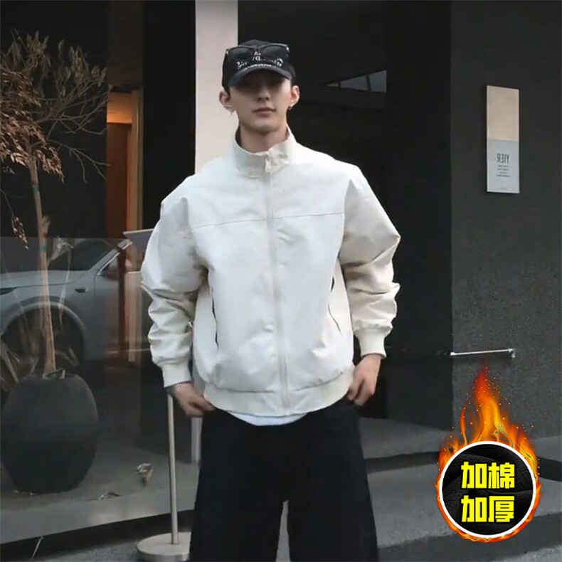 现货秋冬季美拉德立领飞行立领夹克boxy廓形棉衣高街加厚加棉外套,男装夹克,电商A443