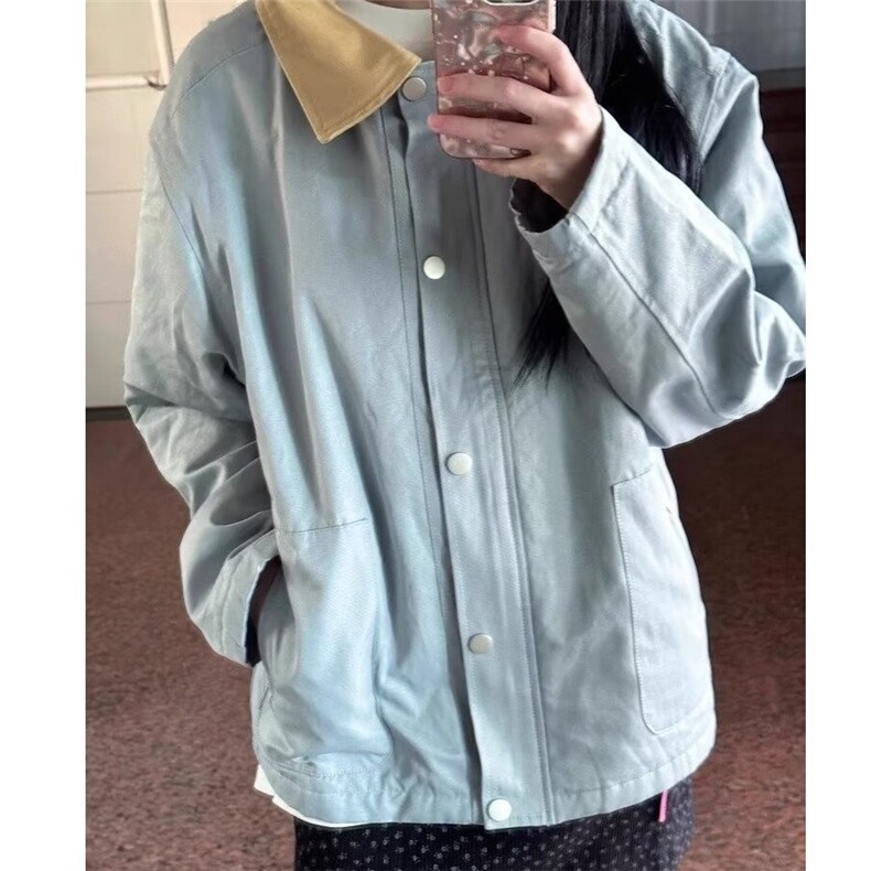 春秋季撞色设计感简约休闲夹克宽松百搭高级感翻领外套潮图片