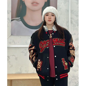 新印花拼皮棒球服欧美男女青少年街头时尚夹克外套513AJK1980图片
