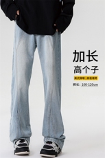 加长牛仔裤男高个子188cm110水洗复古渐变拼接裤子KZ014P63加绒73，男装牛仔裤，电商B312