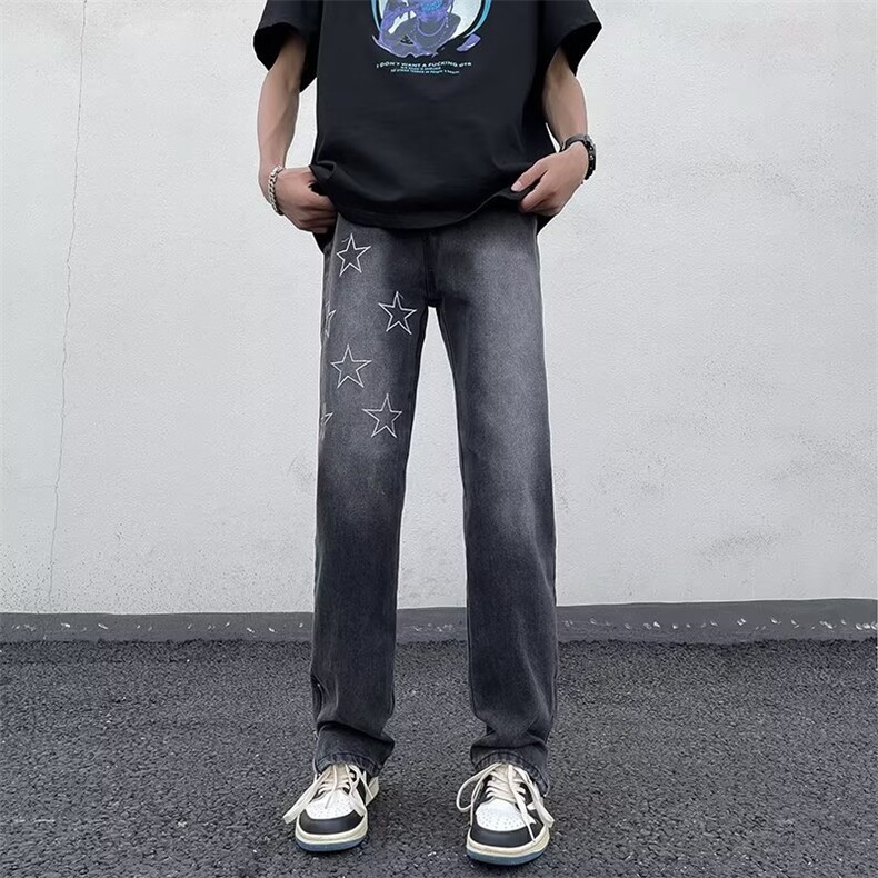 美式vibe裤子高街水洗牛仔裤男设计感小众拉链裤WK762P48，男装牛仔裤，星座1116-2