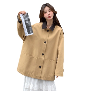 复古高级感韩版卡其色中长款风衣2024早秋新款女宽松休闲时尚外套图片