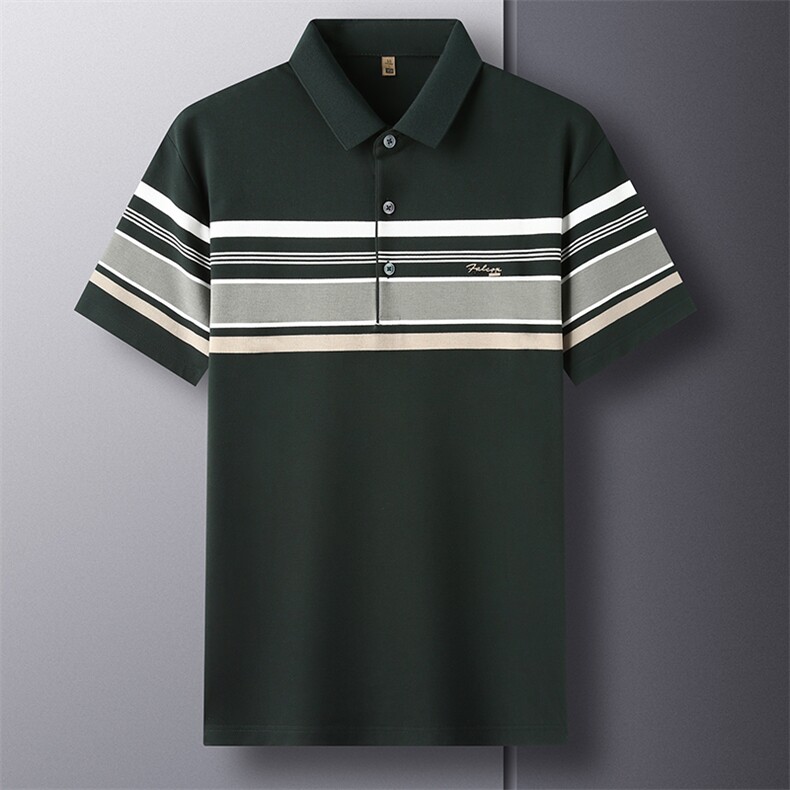 新款夏季翻领短袖T恤中青年男宽松时尚条纹Polo衫休闲上衣,男装Polo衫,电商B212（原钱塘6029）