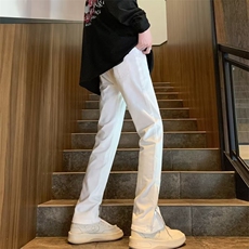 cleanfit黑色修身微喇拉链牛仔裤男美式高街潮牌hiphop直筒裤子夏，男装休闲裤，星座218-1（原230）