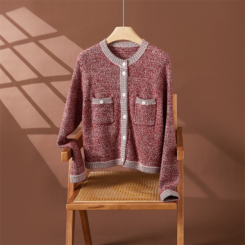 秋新款双口袋圆领短款35%羊绒衫2024年秋季，女装羊绒衫，朵沐纯羊绒