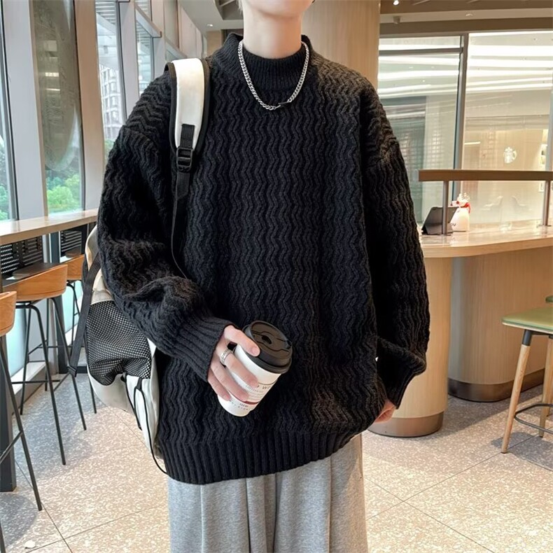 中领毛衣日系简约慵懒复古秋冬季vintage波浪纹针织衫SW7307,男装针织衫/毛衣,星座516A
