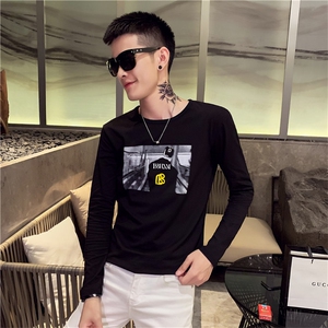 CT6608 2021精神小伙修身男式圆领长袖T恤 潮 绿图片