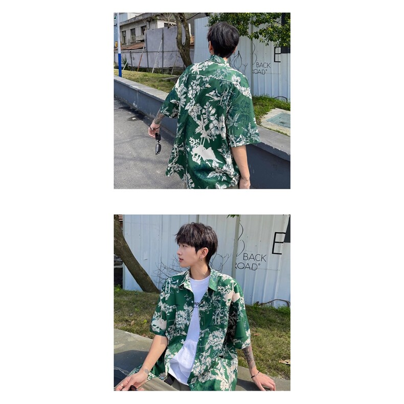 大码夏威夷花衬衫男夏季薄款潮流上衣港风短袖衬衣设计感高级外套,男装T恤,星座506A