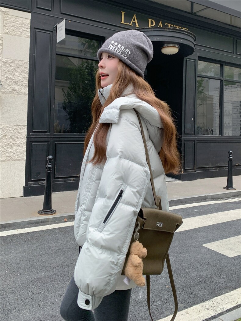 现货新款东大门加厚保暖羽绒服百搭连帽面包服女装外套,女装羽绒服,然然