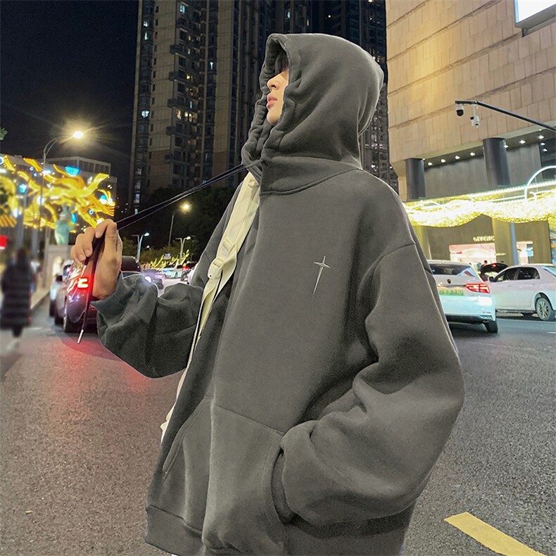 QC5189-TP45控价58字母刺绣连帽卫衣男生秋季港风简约帽衫外套,男装卫衣,电商A102-1