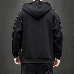 2021秋季新日系黑墙大码男反光连帽开衫卫衣外套夹克J6026-P65图片