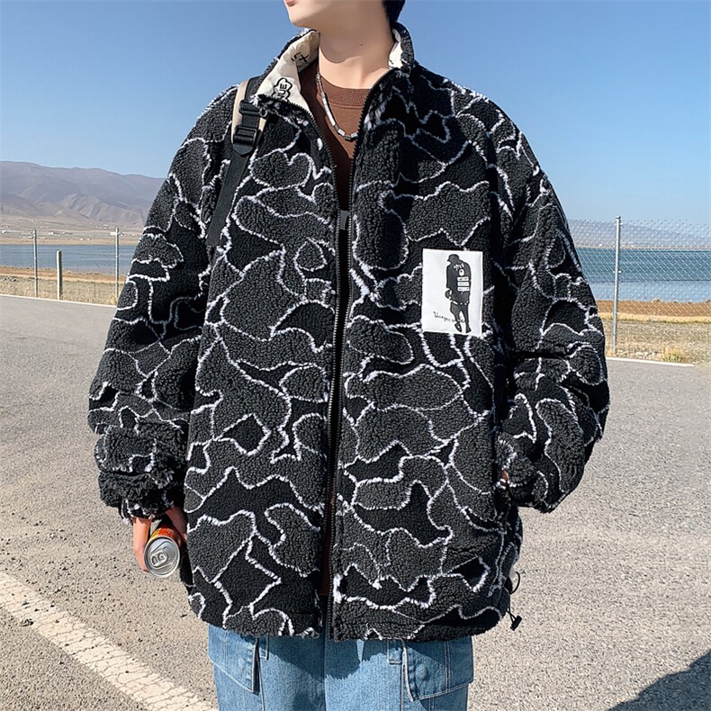 特P75限秋冬款两面穿立领外套男宽松加厚棉服休闲羊羔毛棉衣YG01,男装棉衣,电商B370