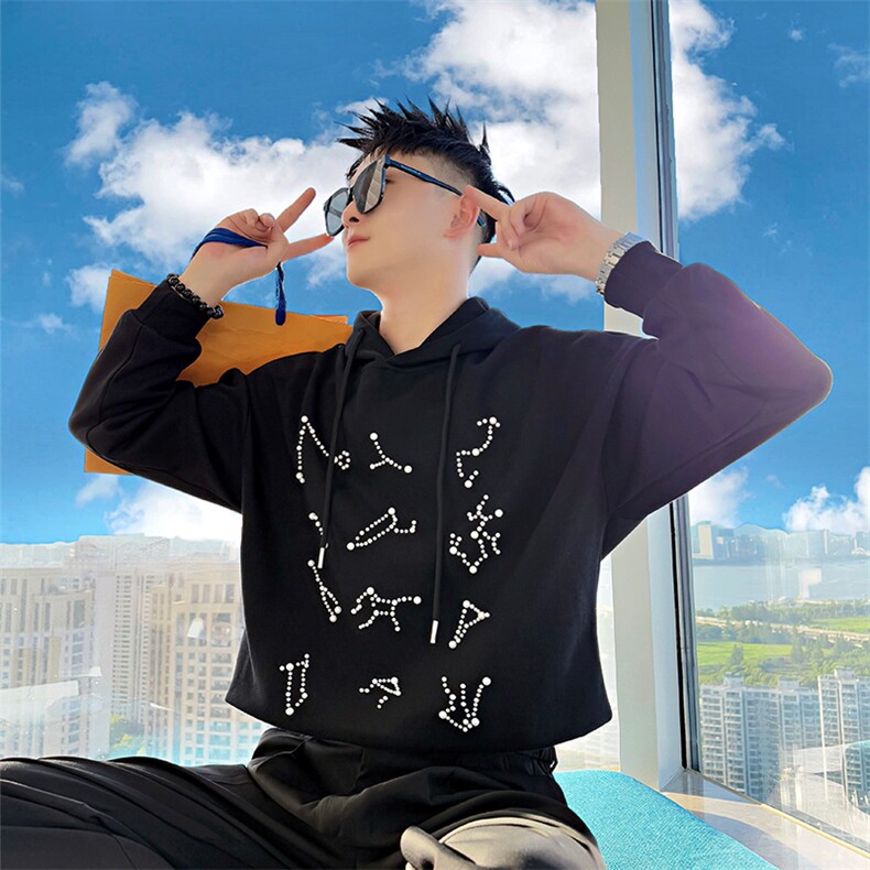 AW215/P88控118秋季社会小伙连帽珍珠韩版设计感打底卫衣男黑首,男装T恤,星座305B-1