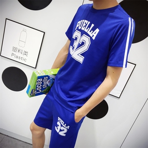 小清新 青春流行 夏季 薄款 运动 修身型 丝光 青少年 套头 套装 几何图案 2021年春季图片