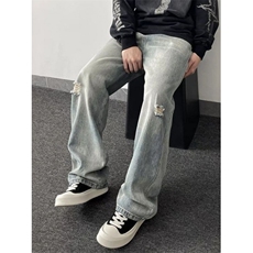 水洗高级做旧破洞设计牛仔裤男百搭宽松直筒裤子NWY30，男装牛仔裤，星座1116A（原606A-3）
