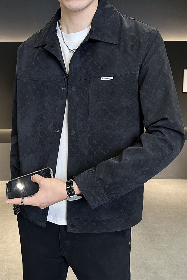 翻领夹克男2025新款秋季休闲外套男款C317-J7706-P125,男装夹克,电商C317