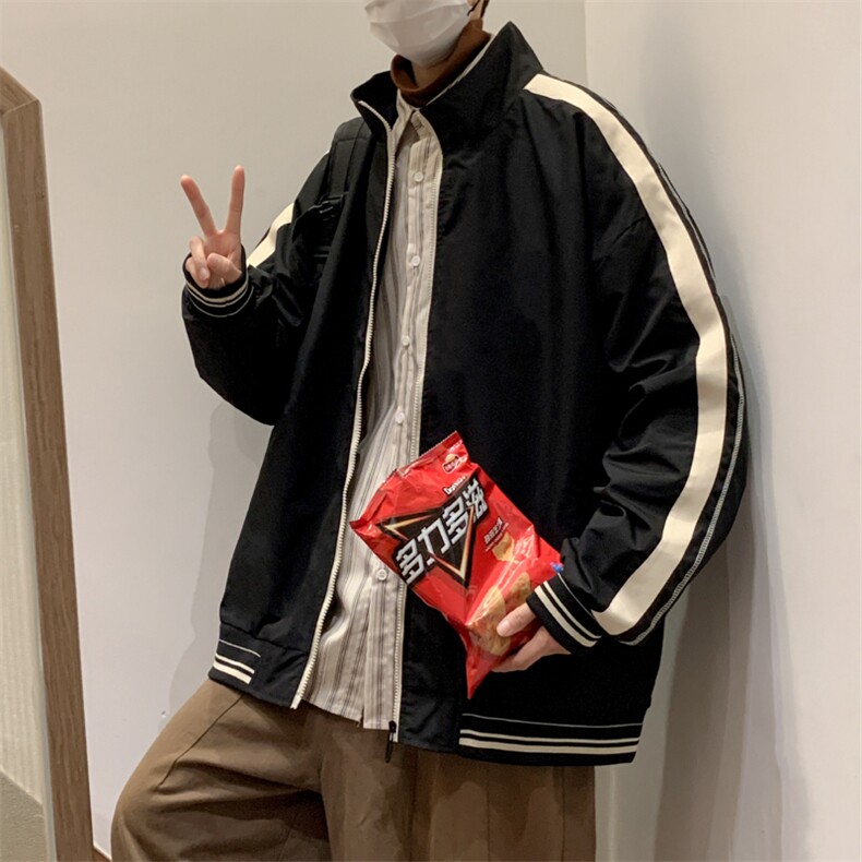 春款复古撞色拼接立领外套男潮牌宽松情侣休闲夹克衫JK077-P58,男装夹克,星座308B-1