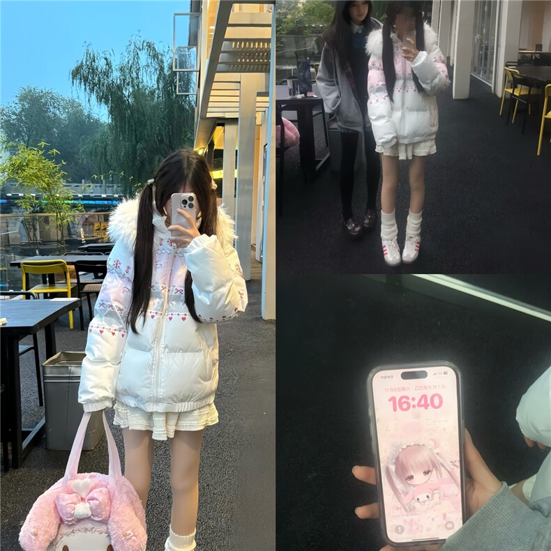 1506A/G78180/P89甜美风白色毛领连帽可爱棉服,男装棉衣,星座1506A