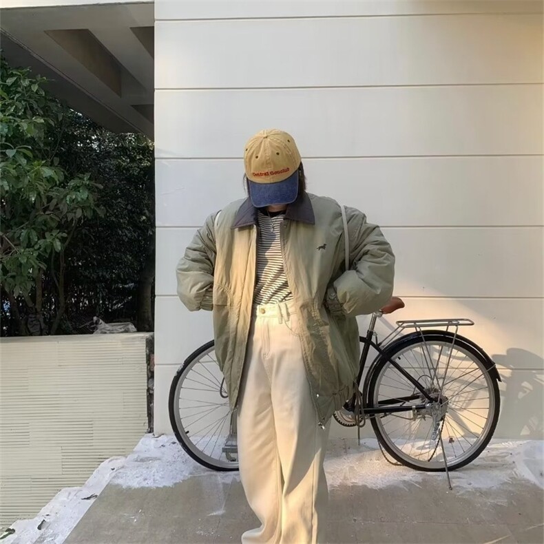 复古棉服女2025秋冬新款小众翻领加厚棉衣外套拼色设计感夹克,男装夹克,星座506A