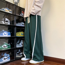 港风条纹休闲裤男宽松直筒拖地裤束脚裤卫裤XZ214-8KP613P50，男装休闲裤，星座1204-3