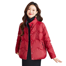 新中式刺绣羽绒服女款2024新款女士冬季短款轻薄立领白鸭绒外套女，女装羽绒服，浙宝281