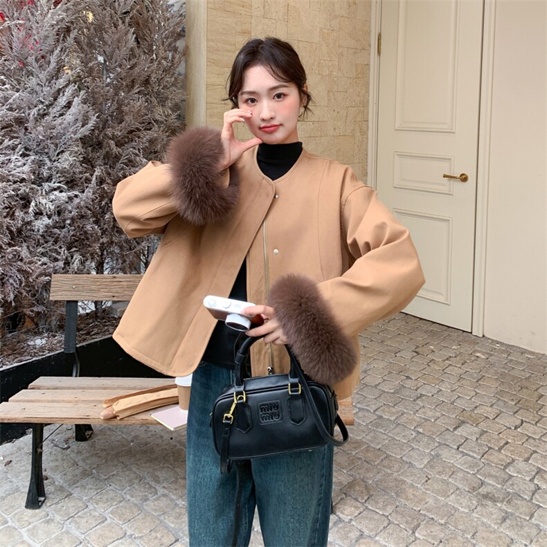 2025年冬季新款可脱卸狐狸毛90白鸭绒内胆派克服短款外套女,女装羽绒服,1D102-1