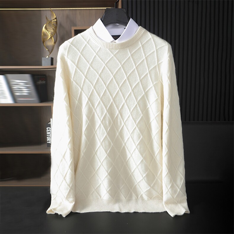 2025春秋新款羊绒衫女100山羊绒菱形格圆领上衣宽松百搭针织套衫，男装羊绒套衫，台绒羊绒
