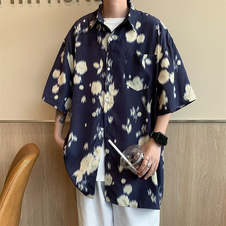 古着vintage巴洛克衬衫男短袖美式复古夏威夷度假情侣花衬衣C8233,男装衬衫,星座601-2