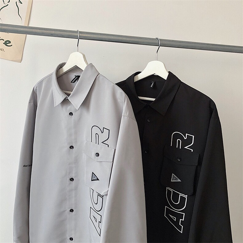 【】A003-HS2001-P50春装新款翻领字母印花衬衫港风平铺,男装衬衫,电商A003