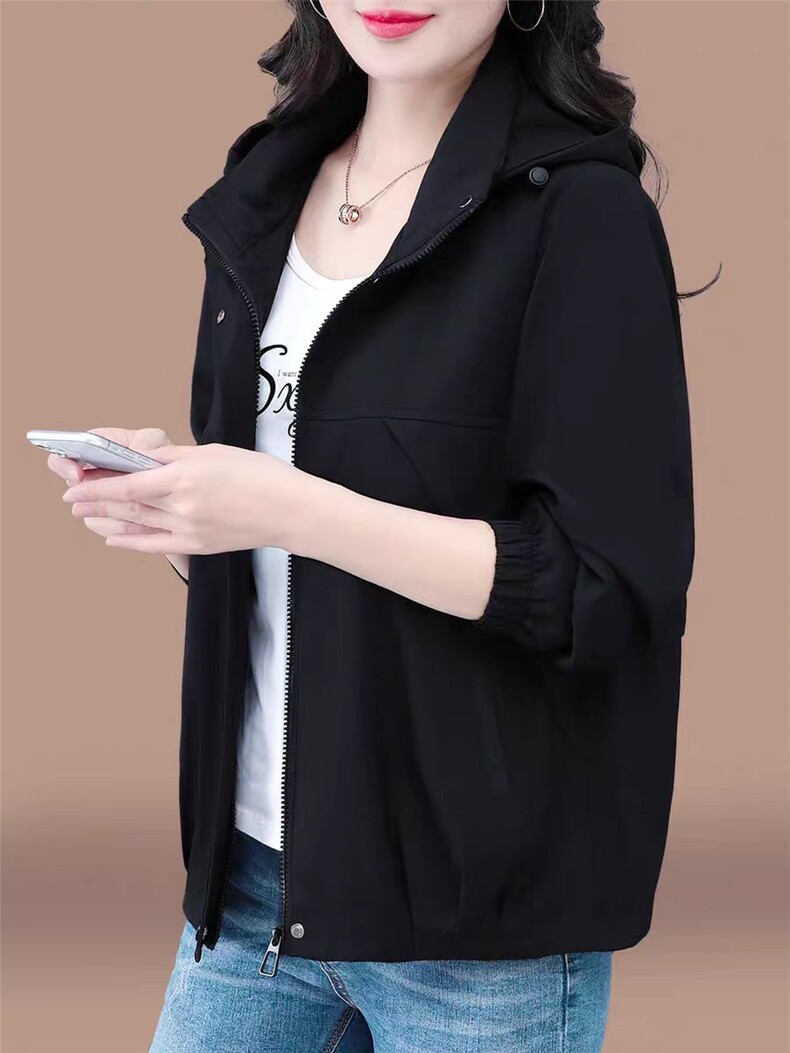 2025秋季新款时尚洋气防风百搭休闲外套女减龄显瘦连帽夹克上衣潮,女装短外套,娇莉