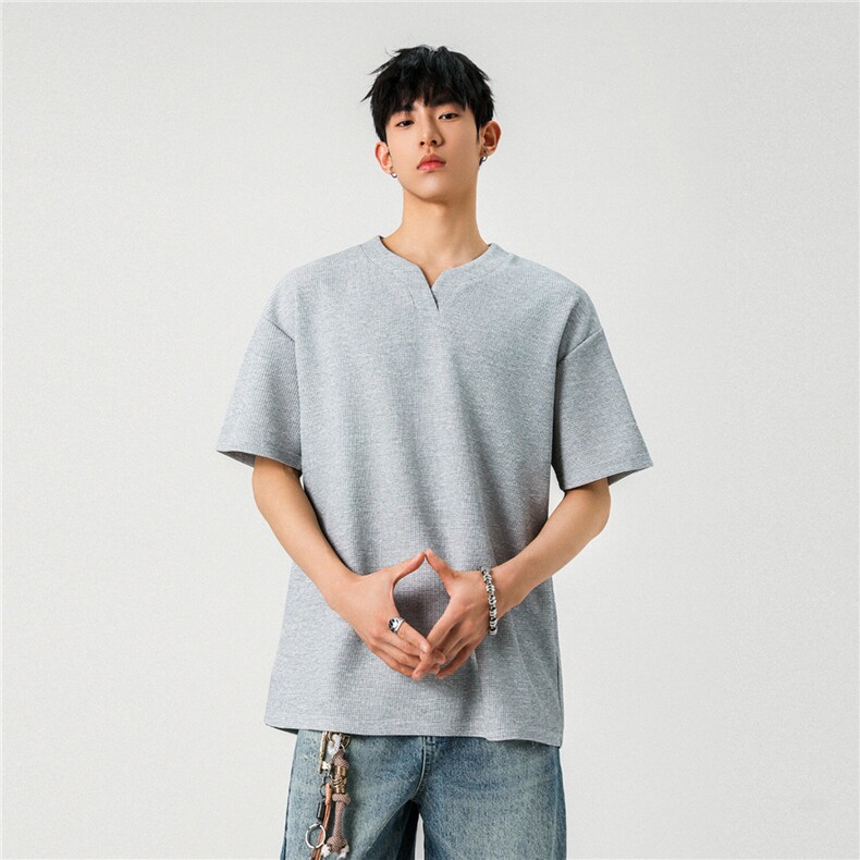 现货特批250克男装夏季新款大码宽松短袖T恤夏装V领打底衫S399P20,男装T恤,电商A233-1